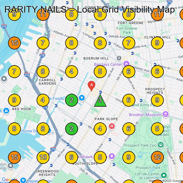 RARITY NAILS GeoGrid ranking map for Nail Salon in Brooklyn